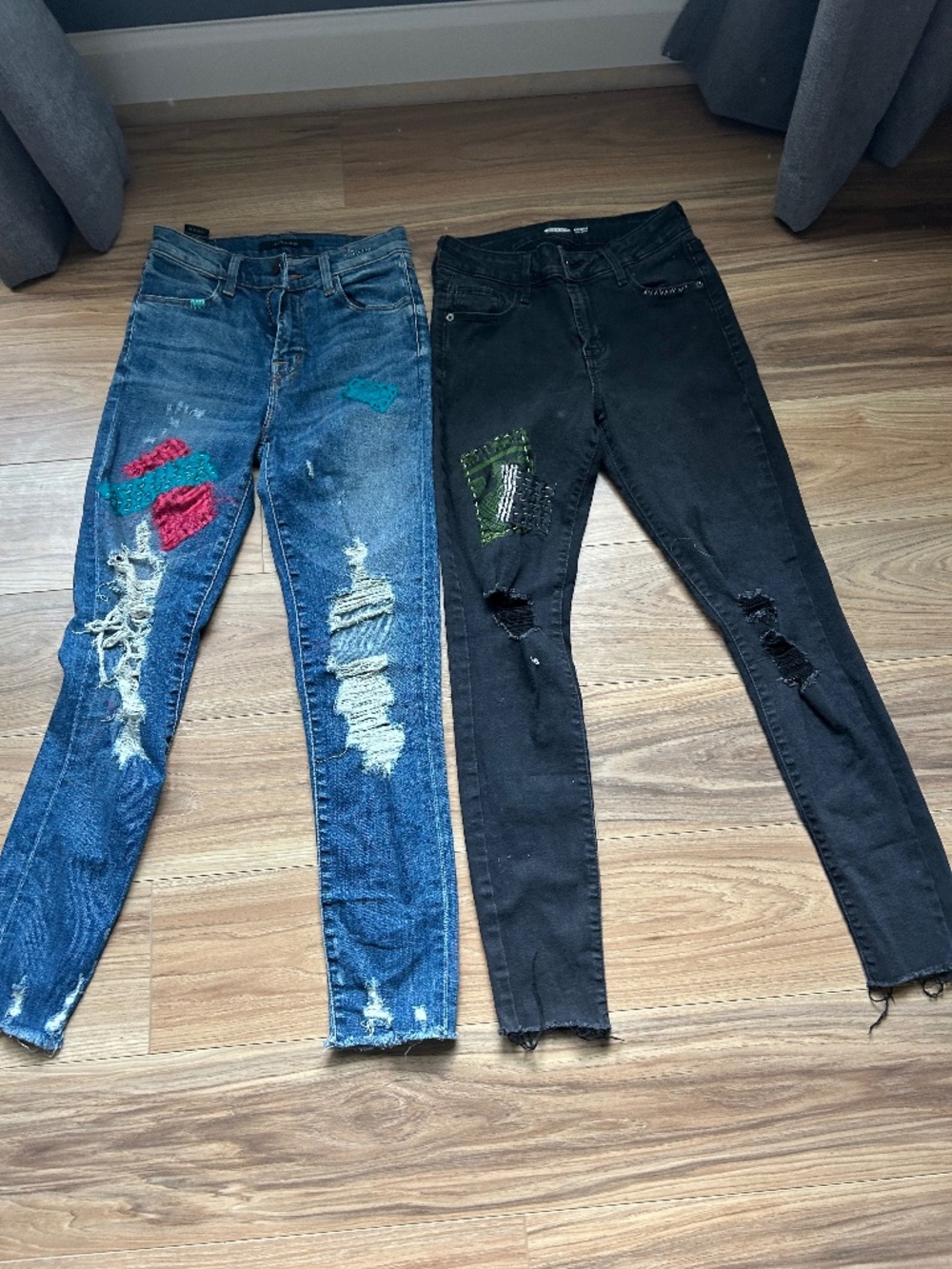 Two pairs of embellished jeans